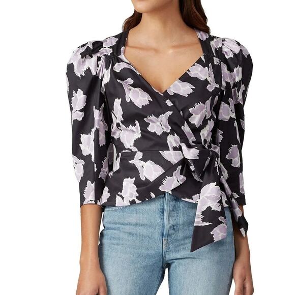 Rebecca Taylor Womens Floral Ikat Bow Top Romantic Coquette Feminine Size 4 - Picture 1 of 11